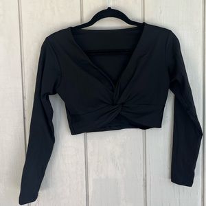 Black Pcheebum Cropped Long Sleeve Front Twist Padded Workout Top